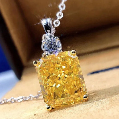 Trendy Silver Plated Square Cut Citrine Gemstone Pendant Necklace for Women Daily Casual Party Jewelry