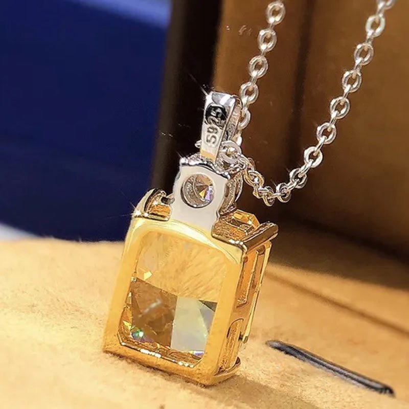 Trendy Silver Plated Square Cut Citrine Gemstone Pendant Necklace for Women Daily Casual Party Jewelry