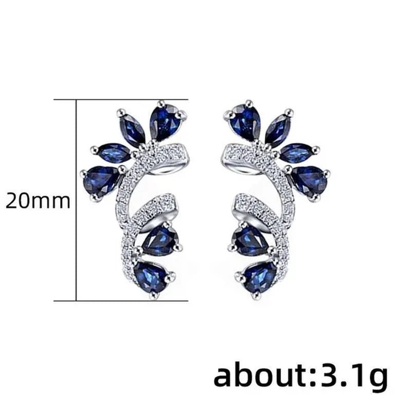Trendy Women Climbing Earrings Cubic Zirconia Blue Sapphire Earrings Bridal Wedding Flower Earrings Valentine's Day Gift