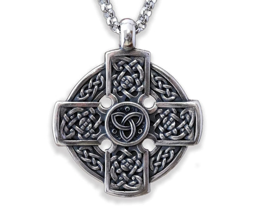 Triskele Handmade Celtic Cross Necklace for Women - Symbol of Faith Heritage - Cross Pendant for Men - Celtic Irish Cross Jewlery Charm - Catholic 925 Sterling Silver Cross Necklace - WORLD TIME VISITS