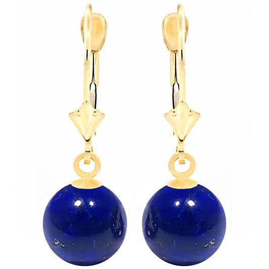 Trustmark 14K Yellow Gold 12Mm Natural Lapis Lazuli Ball Leverback Earrings - WORLD TIME VISITS