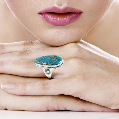 Turquoise Ring Sterling Silver 925 with Genuine Turquoise Size 6 to 11 - WORLD TIME VISITS