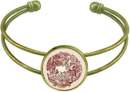 Two Chinese Phoenix Animal Circle Portrait Bracelet Bangle Retro Open Cuff Jewelry - WORLD TIME VISITS