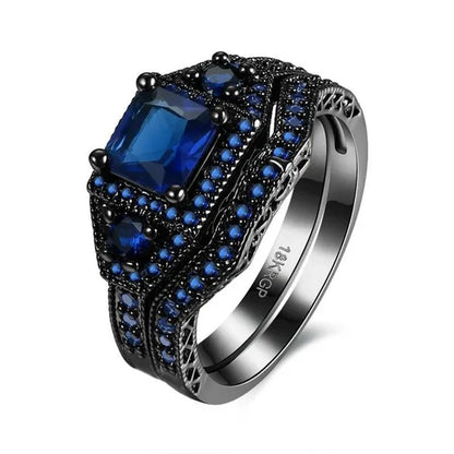 TWO Rings Black Couple Rings 316L Sainless Steel Men'S Rings Princess Cut 5Mm Sapphire Women'S Wedding Ring Sets