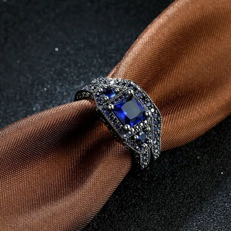 TWO Rings Black Couple Rings 316L Sainless Steel Men'S Rings Princess Cut 5Mm Sapphire Women'S Wedding Ring Sets