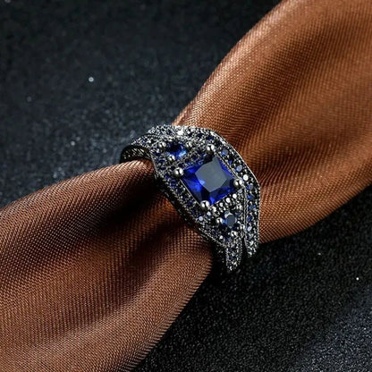 TWO Rings Black Couple Rings 316L Sainless Steel Men'S Rings Princess Cut 5Mm Sapphire Women'S Wedding Ring Sets