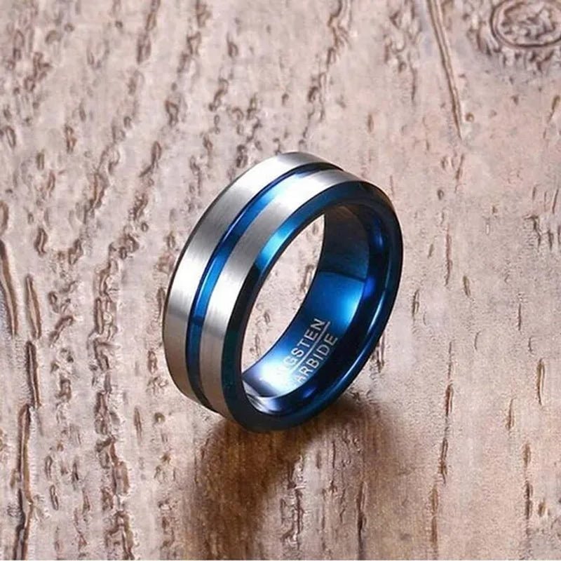 TWO RINGS Sz6-12 Couple Rings His Hers Blue Tungsten Mens Wedding Band White Gold Filled Heart CZ Sapphire Womens Ring Sets