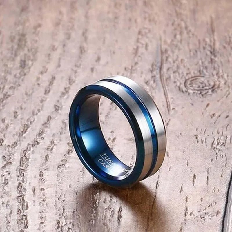 TWO RINGS Sz6-12 Couple Rings His Hers Blue Tungsten Mens Wedding Band White Gold Filled Heart CZ Sapphire Womens Ring Sets