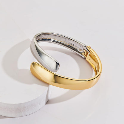 Two-Tone Cuff Bracelet for Women Dainty Teardrop Open Bangle Gold Plated Adjustable Cuff Bracelet