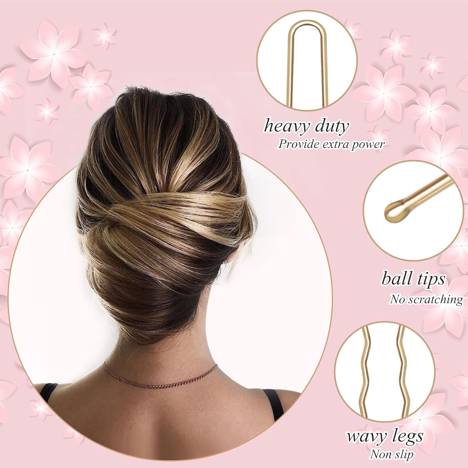 U Shaped Gold Hair Pins for Buns, 100 PCS 2.8" Blonde Hair Pins for Women Hair Styling with Thick Hair - WORLD TIME VISITS