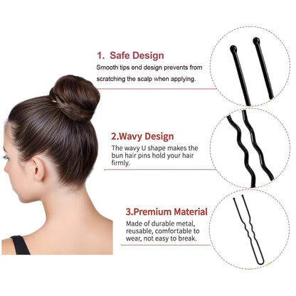 U Shaped Hair Pins, 200 Count of Buns Waved Hair Pins for Women Girls with Box for Updos French Twists, Bobby Pins Hairgrip Hair Grip Hairclip Bulk Hair Accessories (Black, 2.4 Inch)