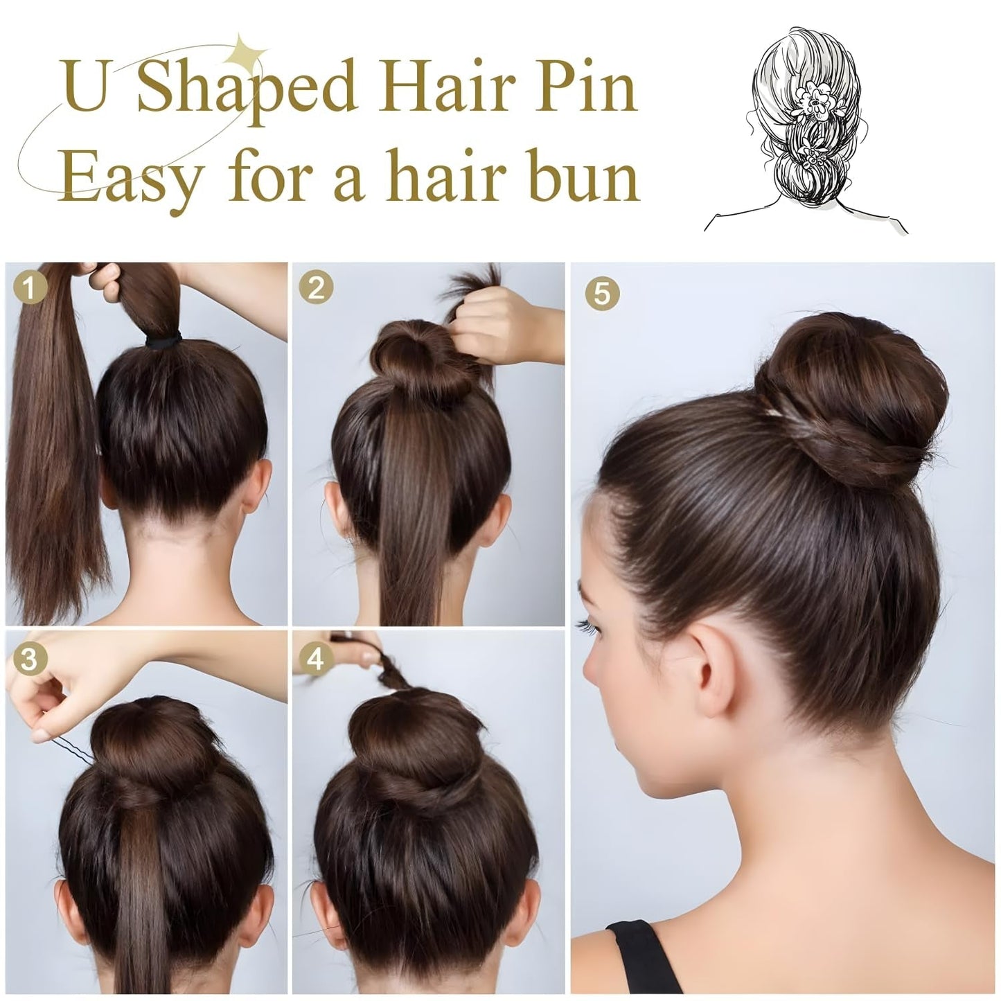 U Shaped Hair Pins, 200 Count of Buns Waved Hair Pins for Women Girls with Box for Updos French Twists, Bobby Pins Hairgrip Hair Grip Hairclip Bulk Hair Accessories (Black, 2.4 Inch)