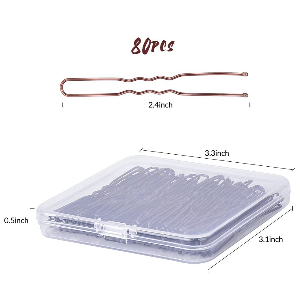 U Shaped Hair Pins, 2.4Inch Hair Pins for Women with Storage Box, Brown - WORLD TIME VISITS