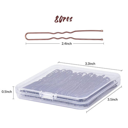 U Shaped Hair Pins, 2.4Inch Hair Pins for Women with Storage Box, Brown - WORLD TIME VISITS
