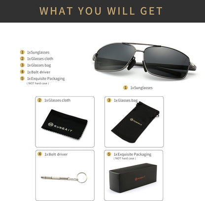 Ultra Lightweight Rectangular Polarized Sunglasses UV400 Protection
