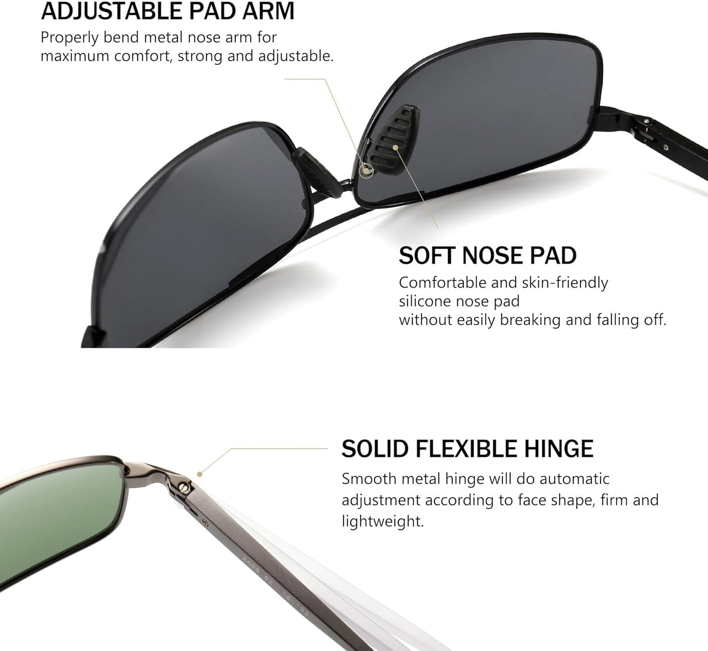 Ultra Lightweight Rectangular Polarized Sunglasses UV400 Protection
