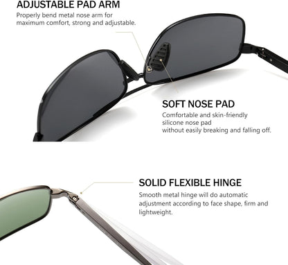 Ultra Lightweight Rectangular Polarized Sunglasses UV400 Protection