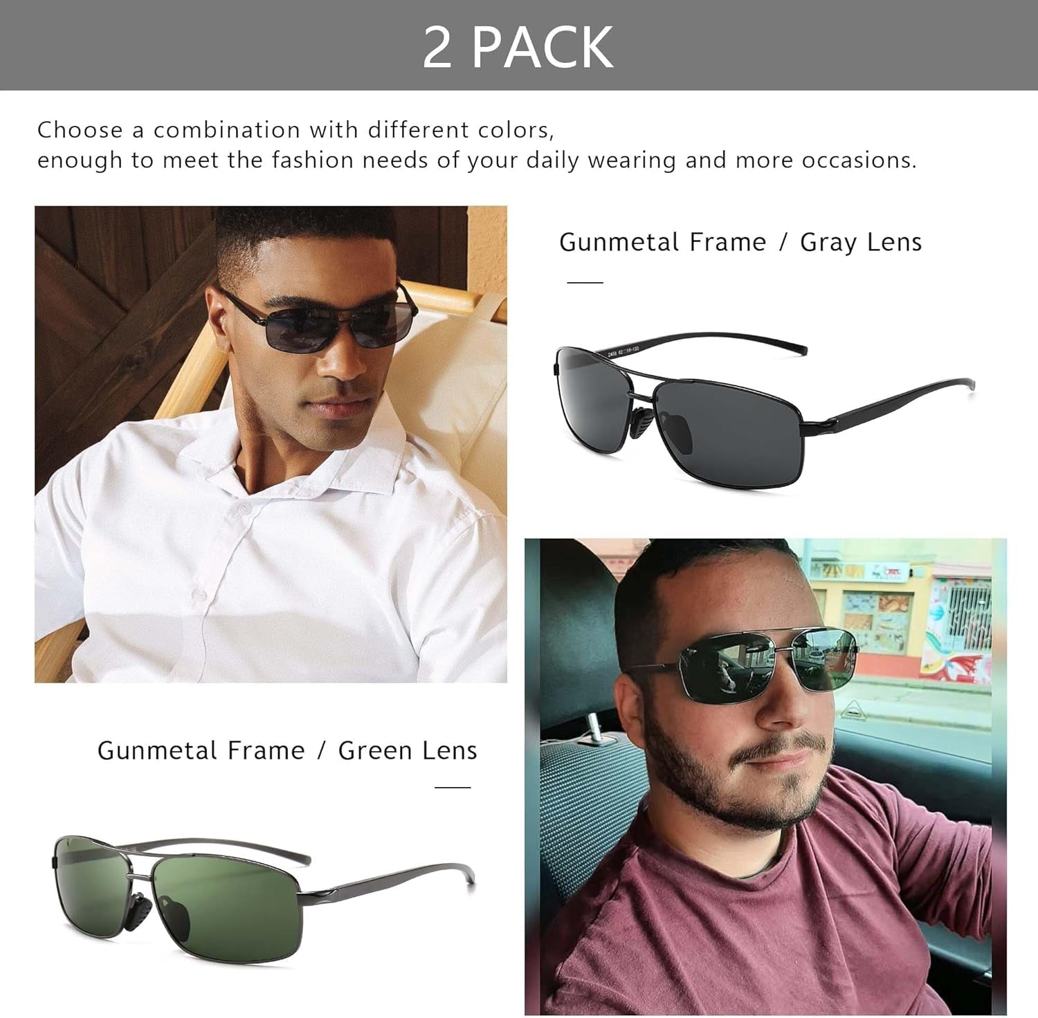 Ultra Lightweight Rectangular Polarized Sunglasses UV400 Protection - WORLD TIME VISITS