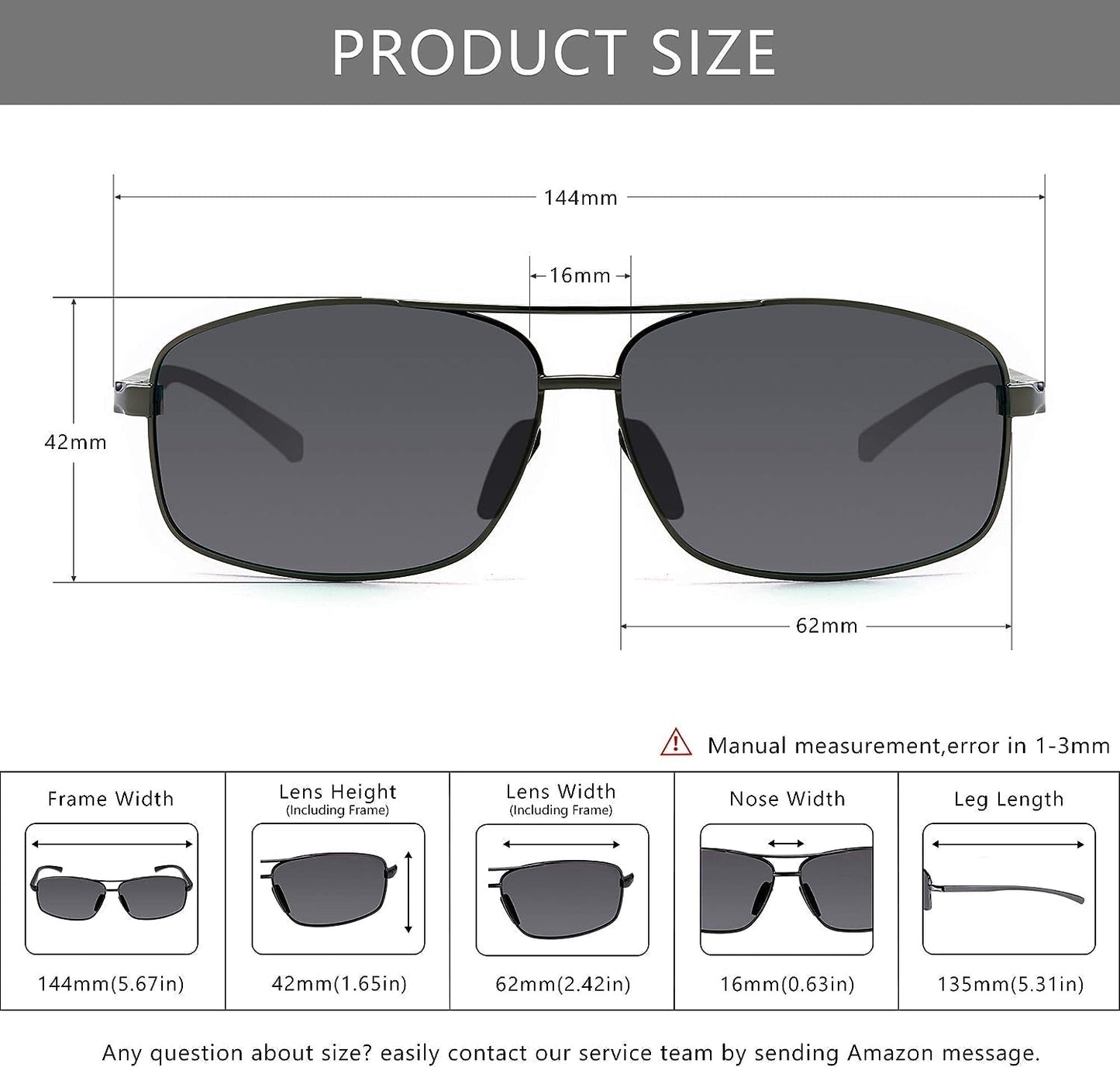 Ultra Lightweight Rectangular Polarized Sunglasses UV400 Protection
