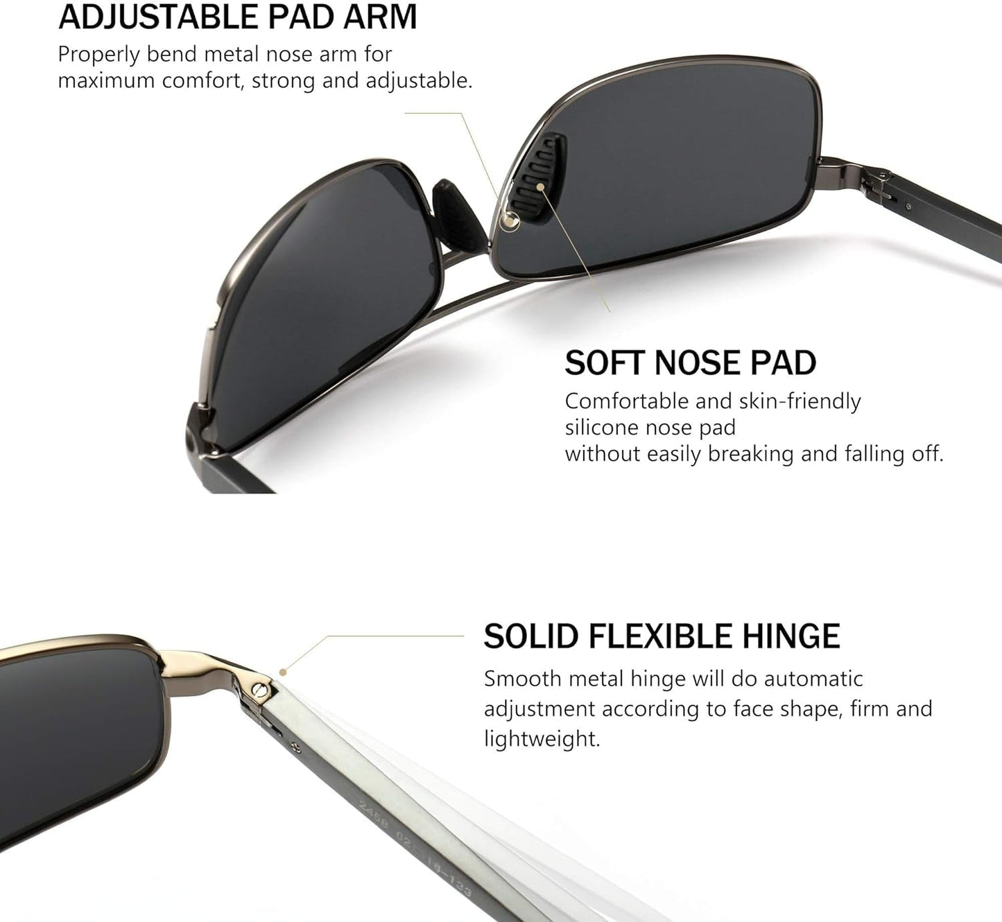 Ultra Lightweight Rectangular Polarized Sunglasses UV400 Protection