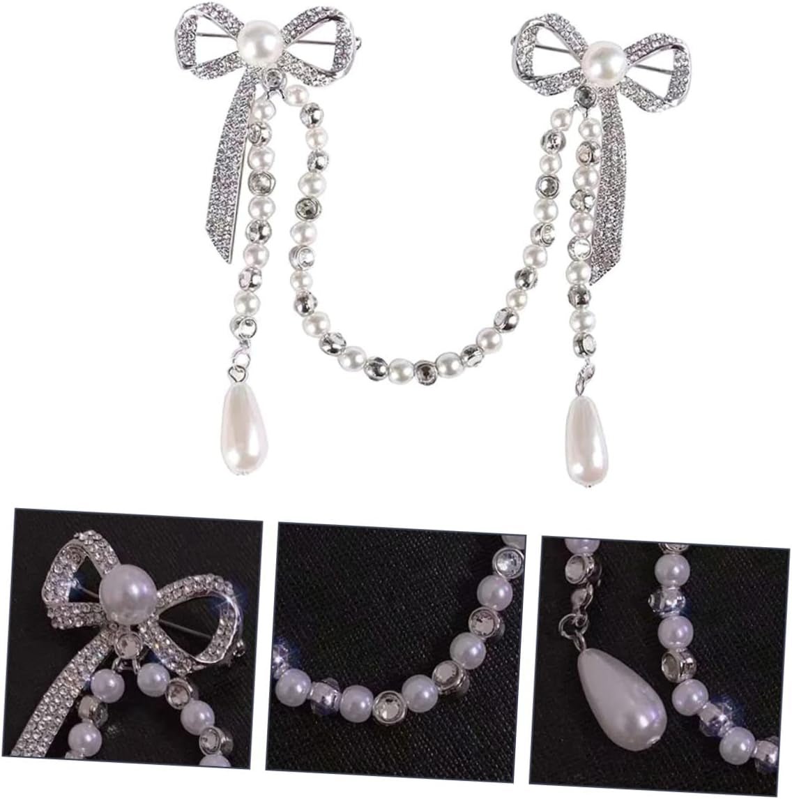 Unique Brooches for Women Pearl Butterfly Corsage Tassel Brooch Elegant Diamond Breast Pin Chain for Women Lady Pin Brooch for Parties