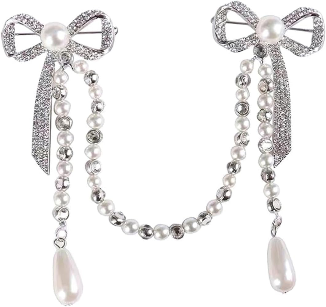 Unique Brooches for Women Pearl Butterfly Corsage Tassel Brooch Elegant Diamond Breast Pin Chain for Women Lady Pin Brooch for Parties - WORLD TIME VISITS