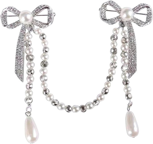 Unique Brooches for Women Pearl Butterfly Corsage Tassel Brooch Elegant Diamond Breast Pin Chain for Women Lady Pin Brooch for Parties - WORLD TIME VISITS
