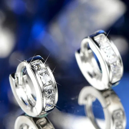 Unisex Exquisite Fashion Setting CZ Diamond Round Lab Gemestone Small Huggie Hoop Earrings for Women Men Fashion Jewelry - WORLD TIME VISITS