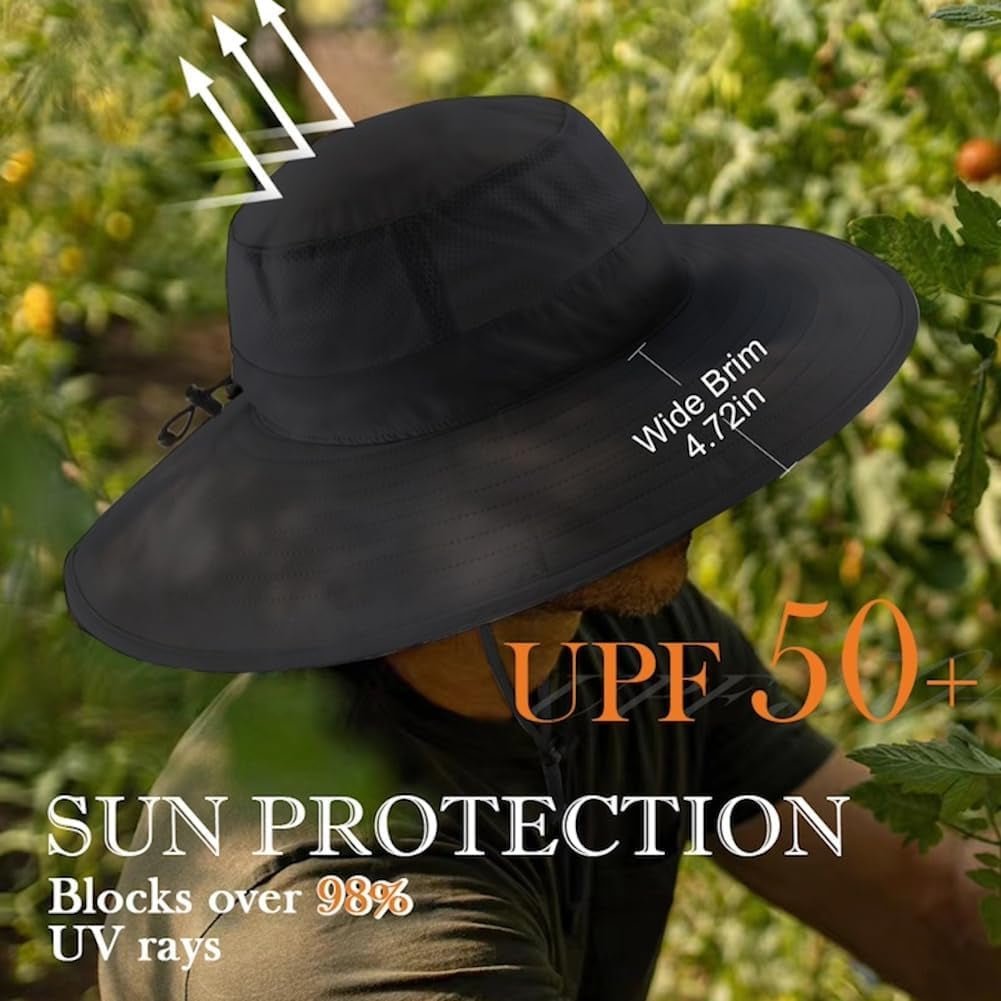 UPF50+ Mens Sun Hat Wide Brim Fishing Hat Foldable Large Brim UV Protection Sun Hat for Men Women Beach Gardening - WORLD TIME VISITS