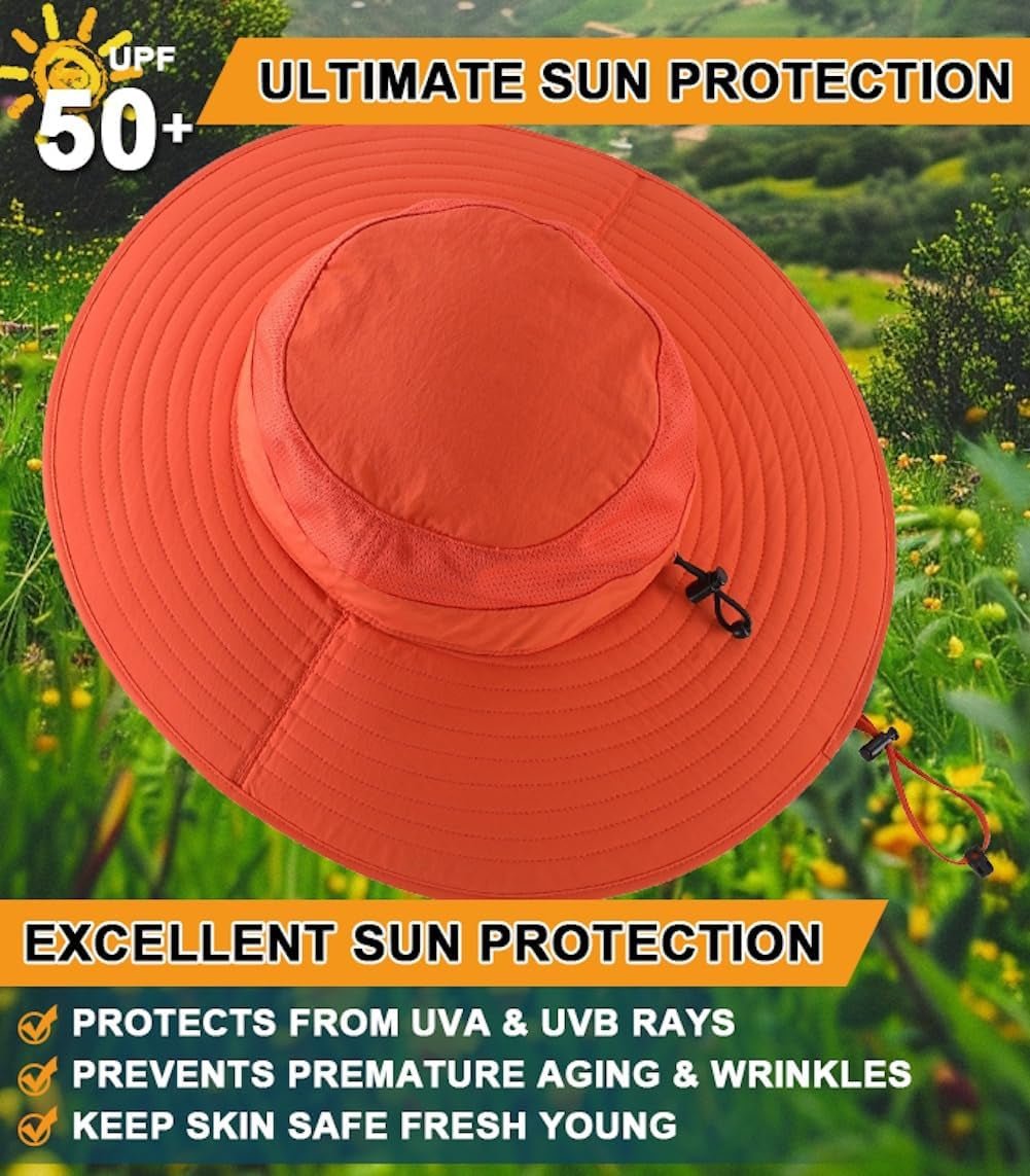 UPF50+ Mens Sun Hat Wide Brim Fishing Hat Foldable Large Brim UV Protection Sun Hat for Men Women Beach Gardening