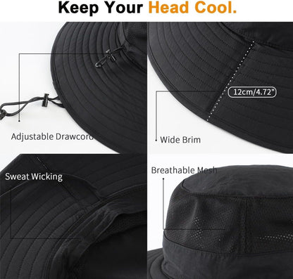 UPF50+ Mens Sun Hat Wide Brim Fishing Hat Foldable Large Brim UV Protection Sun Hat for Men Women Beach Gardening