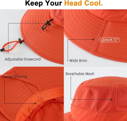 UPF50+ Mens Sun Hat Wide Brim Fishing Hat Foldable Large Brim UV Protection Sun Hat for Men Women Beach Gardening