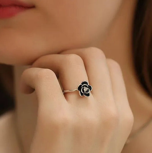 US European Creative New Women Fashion Jewelry Naturalzircon Rose Inlaidzircon Ring Ladies Vintage Black Drip flowers Ring Engagement Wedding Ring Anniversary Gift Jewelry Size 4 - 11 - WORLD TIME VISITS