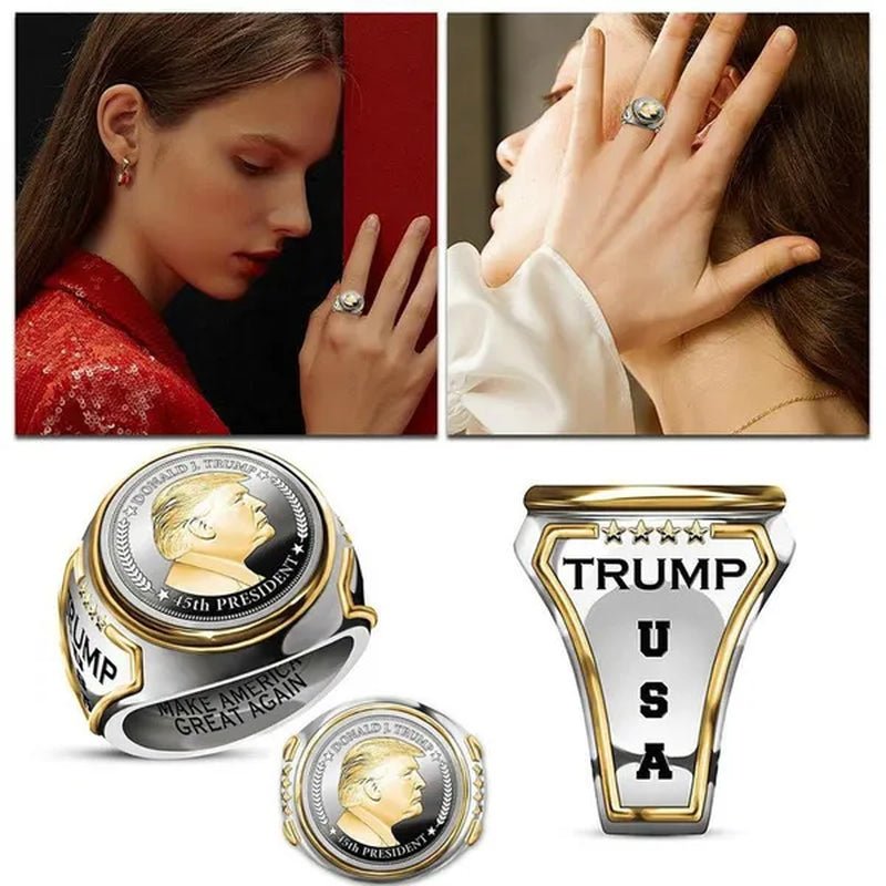 USA President Trump Statue Commemorative Coin Rings Trump Supporters Titanium Steel Jewelry Successfully Elected Souvenir Gift - WORLD TIME VISITS