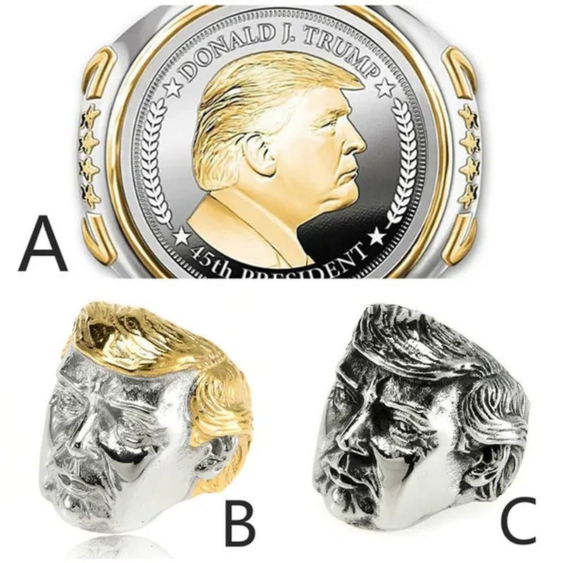USA President Trump Statue Commemorative Coin Rings Trump Supporters Titanium Steel Jewelry Successfully Elected Souvenir Gift - WORLD TIME VISITS