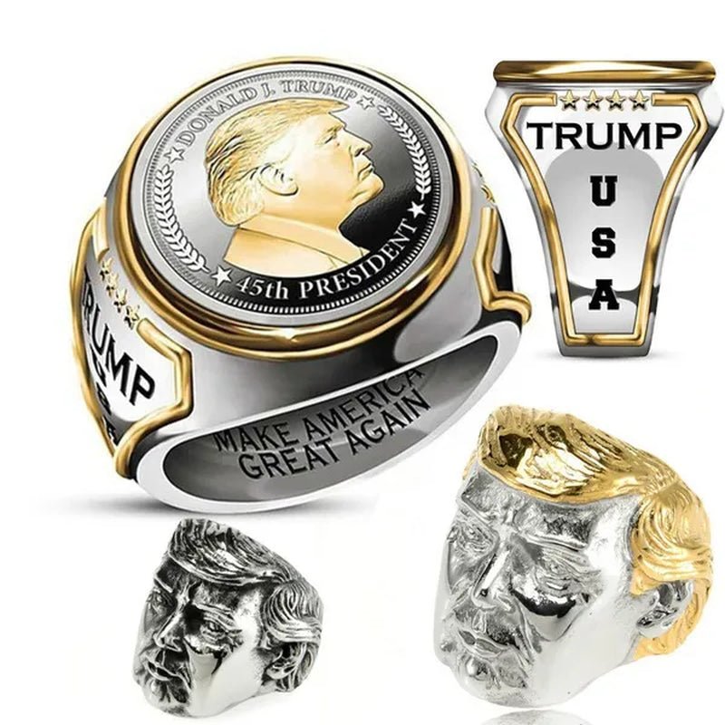 USA President Trump Statue Commemorative Coin Rings Trump Supporters Titanium Steel Jewelry Successfully Elected Souvenir Gift - WORLD TIME VISITS