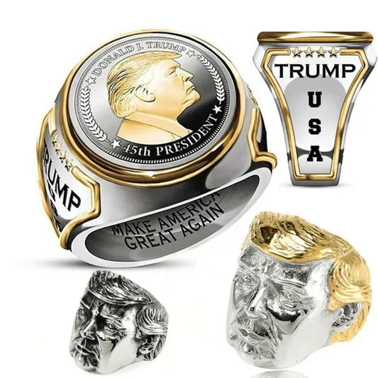 USA President Trump Statue Commemorative Coin Rings Trump Supporters Titanium Steel Jewelry Successfully Elected Souvenir Gift - WORLD TIME VISITS