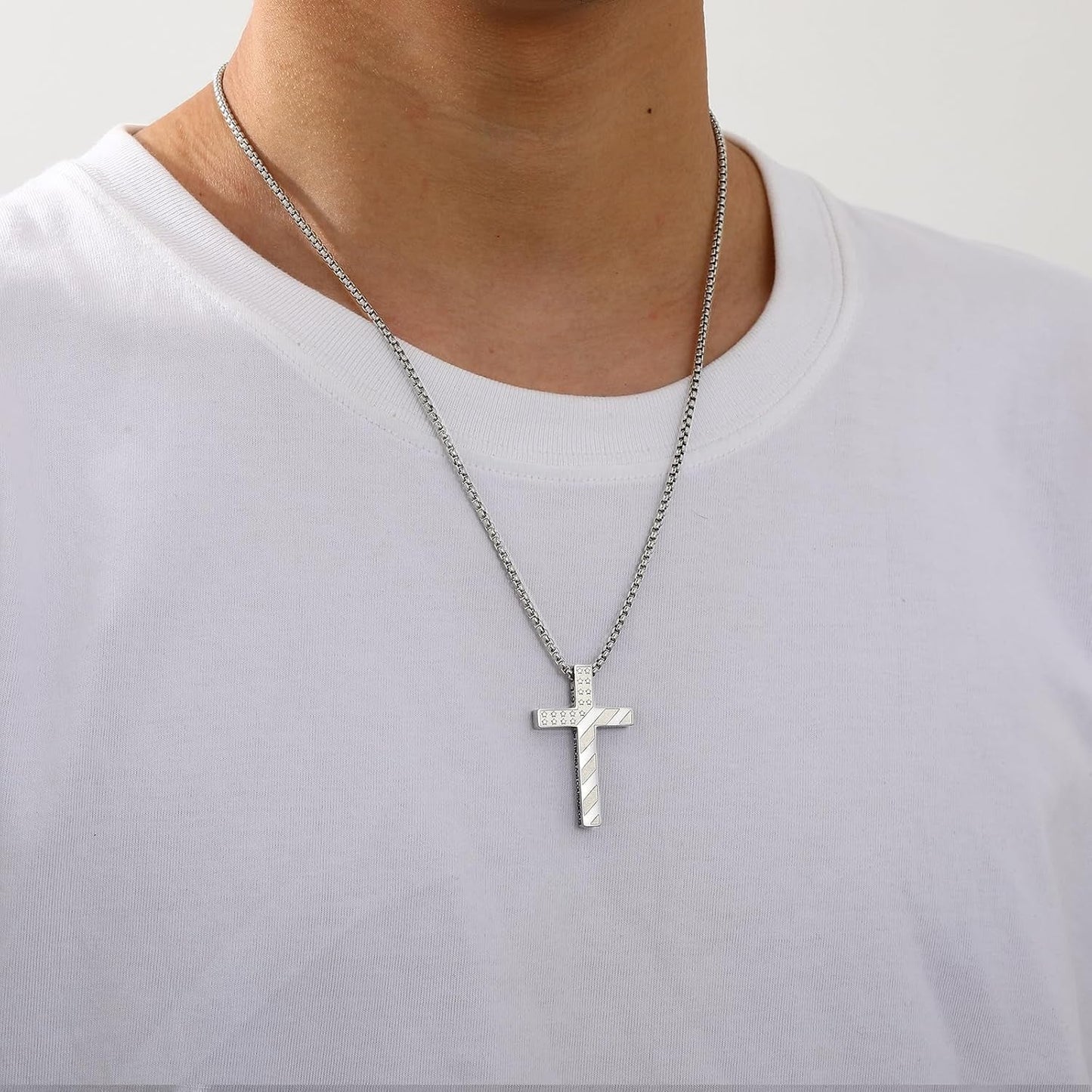 Valentines Day Gifts for Him Cross Necklace for Men Boys, 316L Stainless Steel Chain Pendant Bible Verse Religious Christian Christmas Jewelry Gifts 22+2 Inches