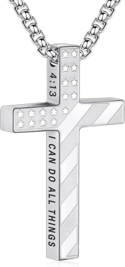 Valentines Day Gifts for Him Cross Necklace for Men Boys, 316L Stainless Steel Chain Pendant Bible Verse Religious Christian Christmas Jewelry Gifts 22+2 Inches - WORLD TIME VISITS