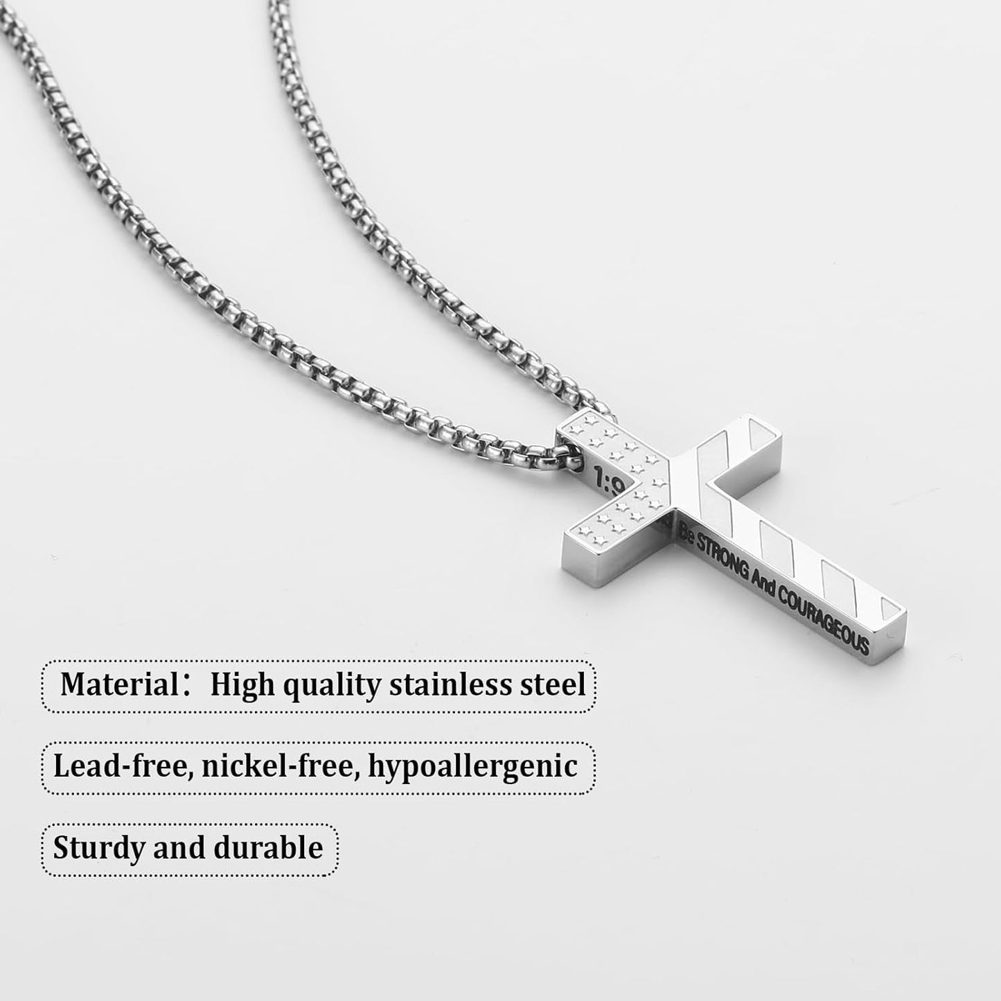 Valentines Day Gifts for Him Cross Necklace for Men Boys, 316L Stainless Steel Chain Pendant Bible Verse Religious Christian Christmas Jewelry Gifts 22+2 Inches