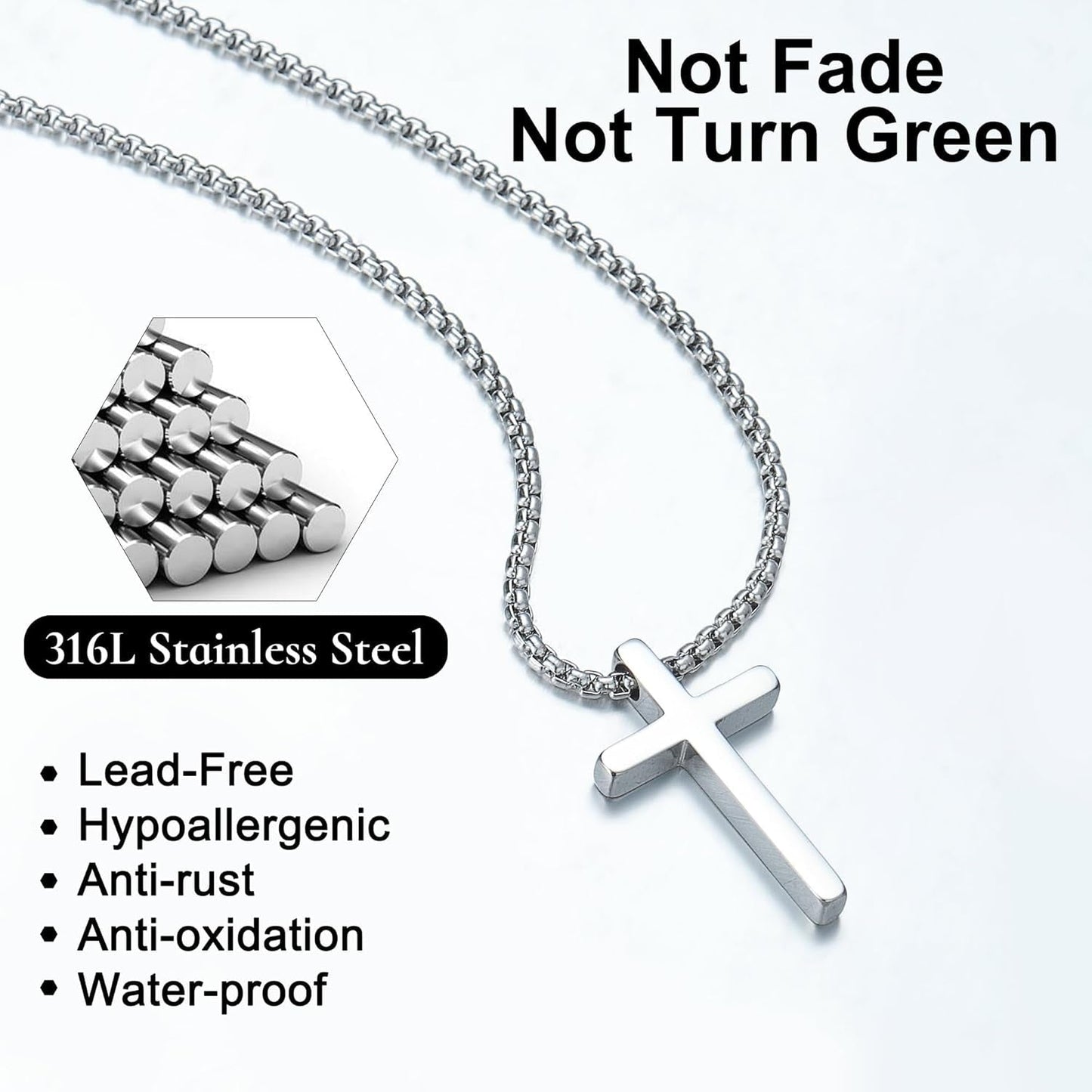 Valentines Gifts - 2 Pcs/3 Pcs Cross Necklace for Men, Silver Black Gold Cross Chain Stainless Steel Cross Pendant Jewelry Gifts for Boys Men 16-30 Inches