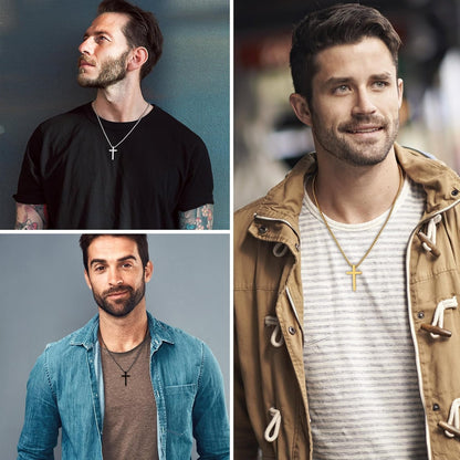 Valentines Gifts - 2 Pcs/3 Pcs Cross Necklace for Men, Silver Black Gold Cross Chain Stainless Steel Cross Pendant Jewelry Gifts for Boys Men 16-30 Inches