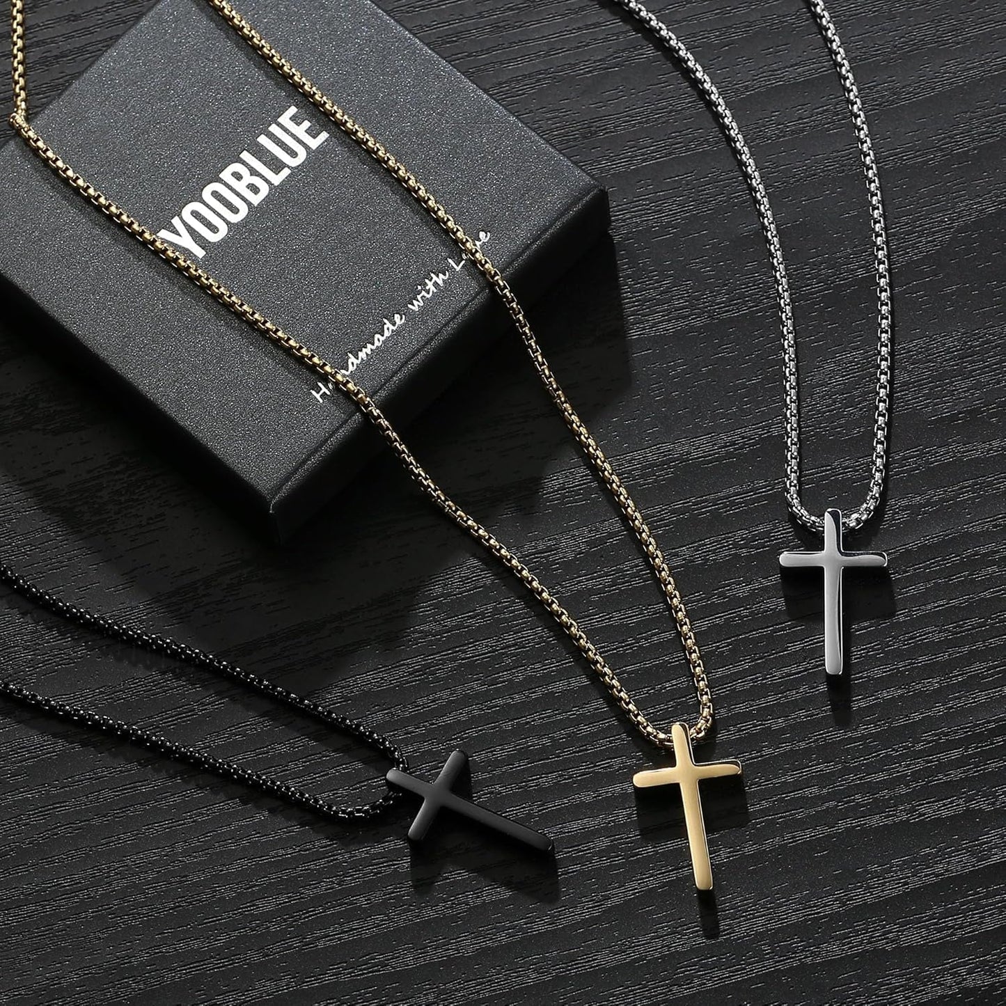 Valentines Gifts - 2 Pcs/3 Pcs Cross Necklace for Men, Silver Black Gold Cross Chain Stainless Steel Cross Pendant Jewelry Gifts for Boys Men 16-30 Inches