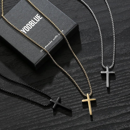 Valentines Gifts - 2 Pcs/3 Pcs Cross Necklace for Men, Silver Black Gold Cross Chain Stainless Steel Cross Pendant Jewelry Gifts for Boys Men 16-30 Inches