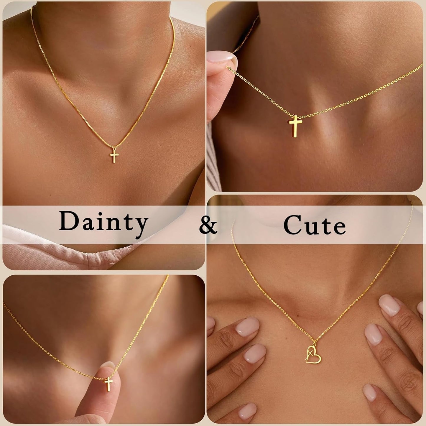 Valentines Gifts for Her Teen Girls Kids - Valentines Day Cross Necklace Dainty 14K-Gold-Plated Cross Pendant Necklaces Simple Tiny Necklace Christian Religious Easter Jewelry Gift for Teenage Girl Women