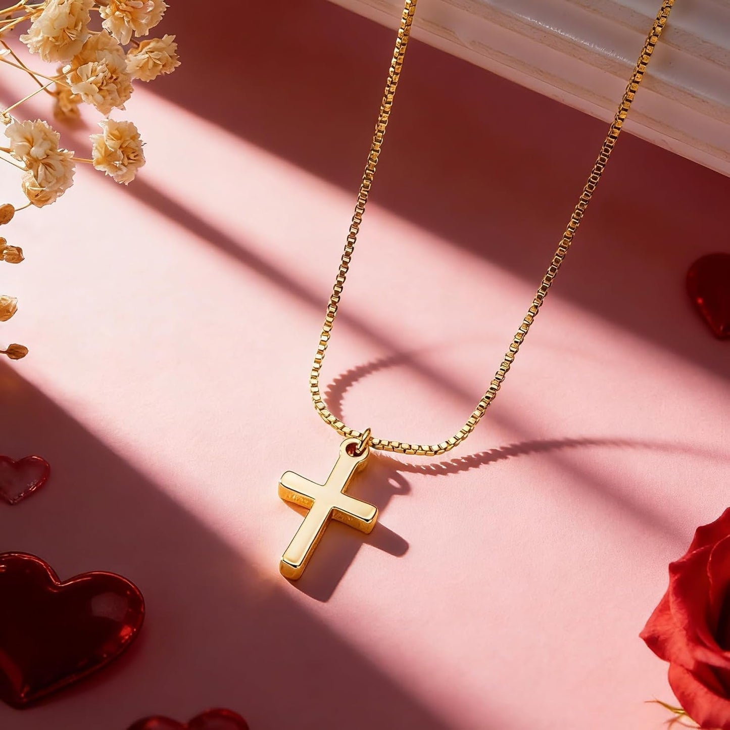 Valentines Gifts for Her Teen Girls Kids - Valentines Day Cross Necklace Dainty 14K-Gold-Plated Cross Pendant Necklaces Simple Tiny Necklace Christian Religious Easter Jewelry Gift for Teenage Girl Women