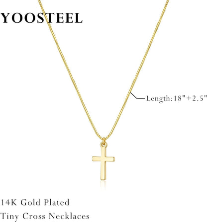 Valentines Gifts for Her Teen Girls Kids - Valentines Day Cross Necklace Dainty 14K-Gold-Plated Cross Pendant Necklaces Simple Tiny Necklace Christian Religious Easter Jewelry Gift for Teenage Girl Women