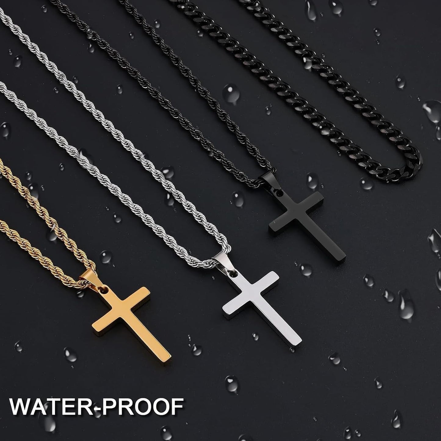 Valentines Gifts for Him - 2 Pcs Cross Necklace Chain for Men and Women, Layered Mens Cross Necklaces Stainless Steel Pendant Cuban Link Rope Chain 16-26 Inch, Jewelry Gift