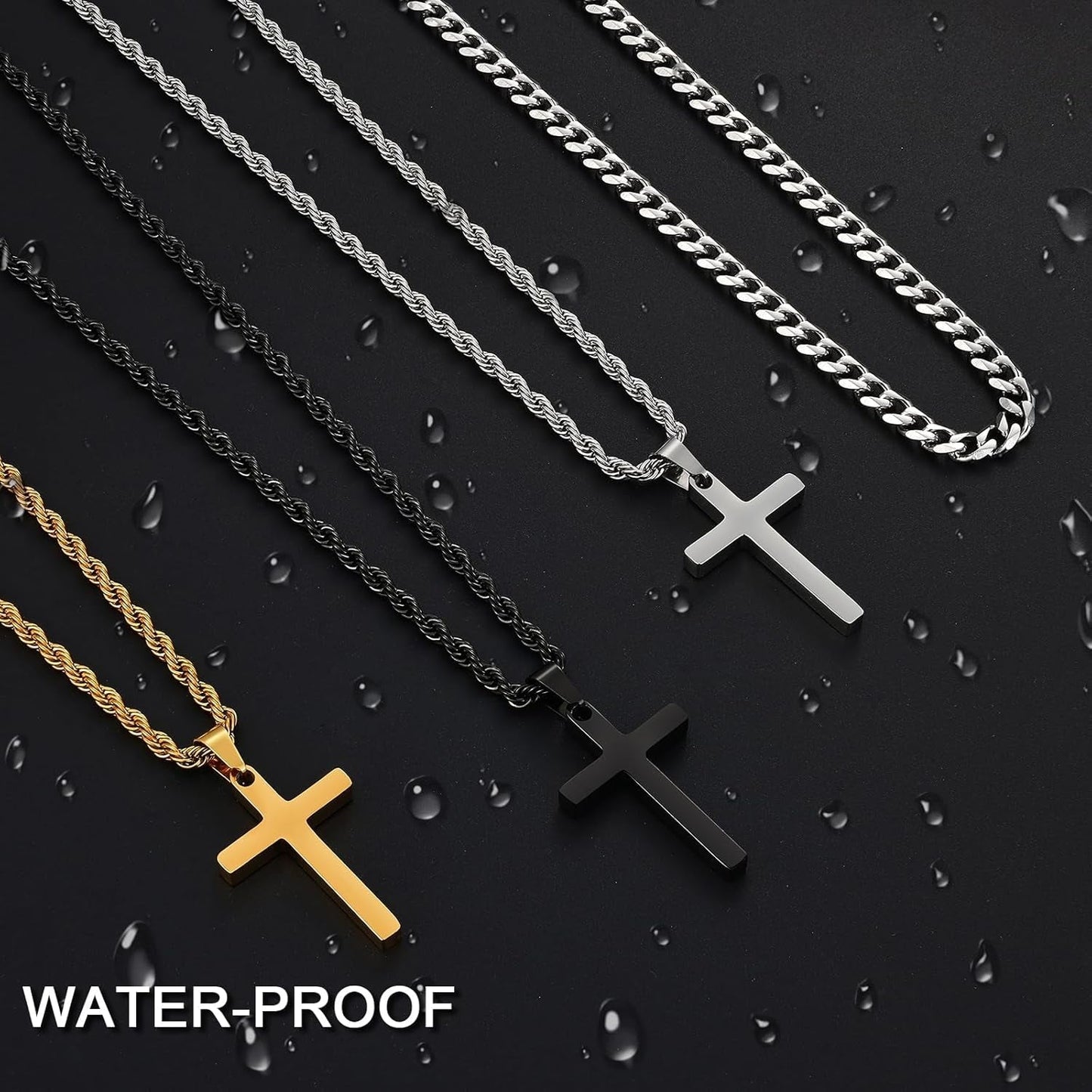 Valentines Gifts for Him - 2 Pcs Cross Necklace Chain for Men and Women, Layered Mens Cross Necklaces Stainless Steel Pendant Cuban Link Rope Chain 16-26 Inch, Jewelry Gift