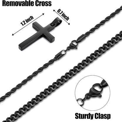 Valentines Gifts for Him - 2 Pcs Cross Necklace Chain for Men and Women, Layered Mens Cross Necklaces Stainless Steel Pendant Cuban Link Rope Chain 16-26 Inch, Jewelry Gift